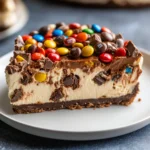 No-Bake M&M Snickers Cheesecake