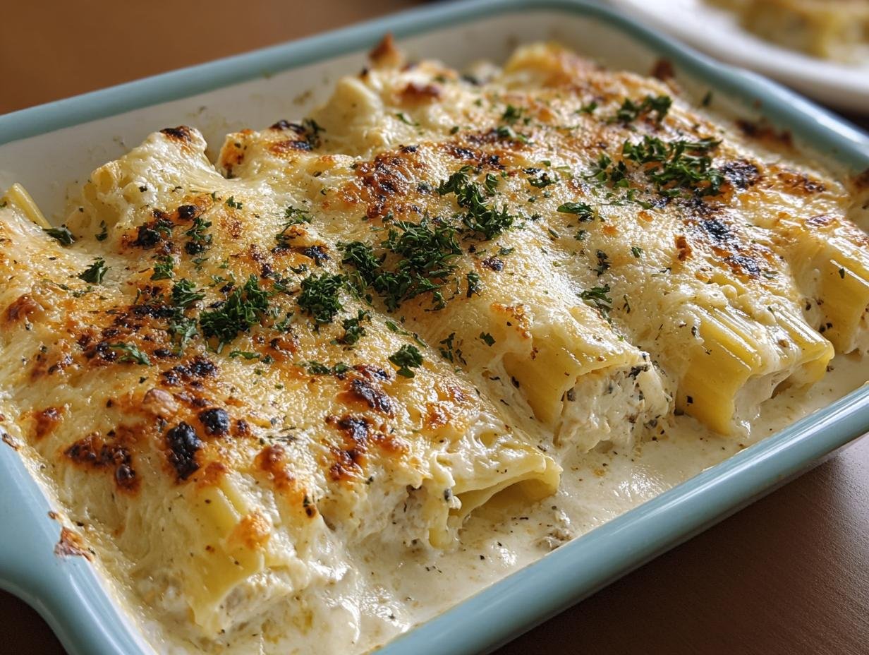 Manicotti Alfredo: 1 Delightful Creamy Bite - Manicotti Alfredo - additional detail