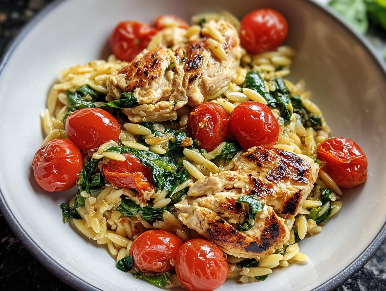 Savory Chicken Spinach Tomato Orzo: Quick Dinner - Chicken Spinach Tomato Orzo - additional detail