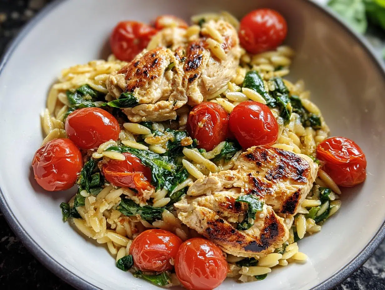 Savory Chicken Spinach Tomato Orzo: Quick Dinner - Chicken Spinach Tomato Orzo - additional detail