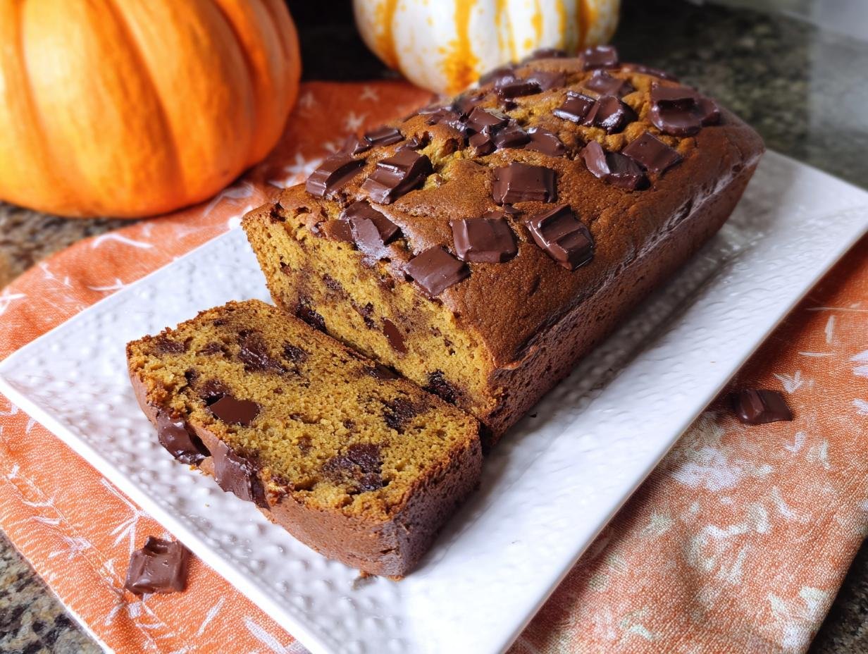 Moist Chocolate Chunk Pumpkin Bread Recipe - Chocolate Chunk Pumpkin Bread - additional detail