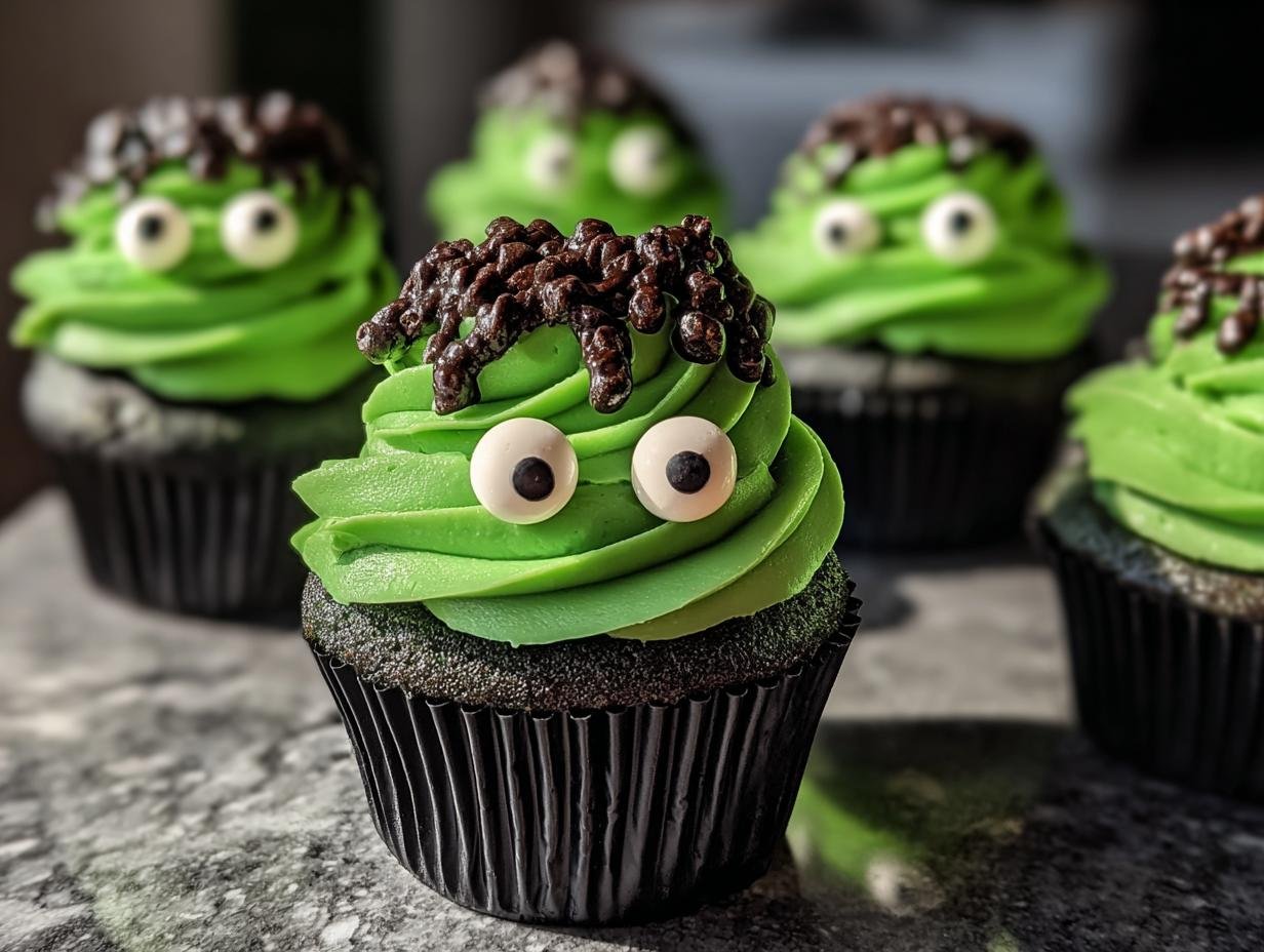 Frankenstein Cupcakes: 1 Spooky Delight 2 Frankenstein Cupcakes: 1 Spooky Delight - Frankenstein Cupcakes - additional detail