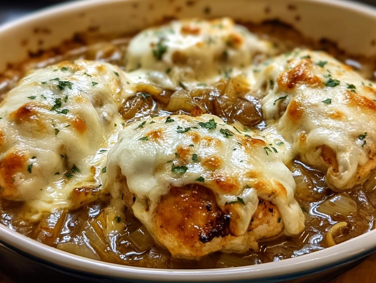 Irresistible 4-Ingredient French Onion Chicken 2 Irresistible 4-Ingredient French Onion Chicken - French Onion Chicken Bake - main visual representation