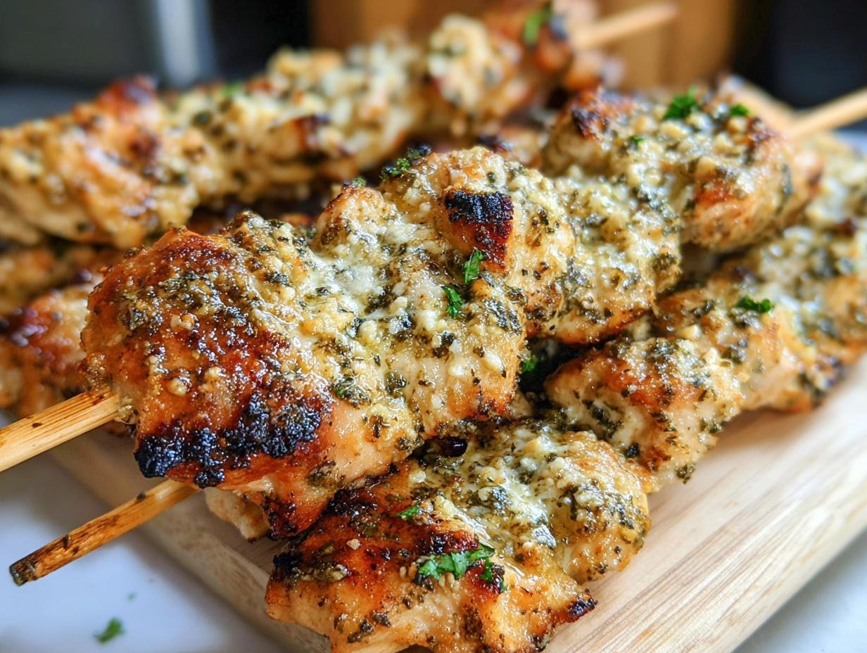 Ranch Garlic Parmesan Chicken - skewers on a grill
