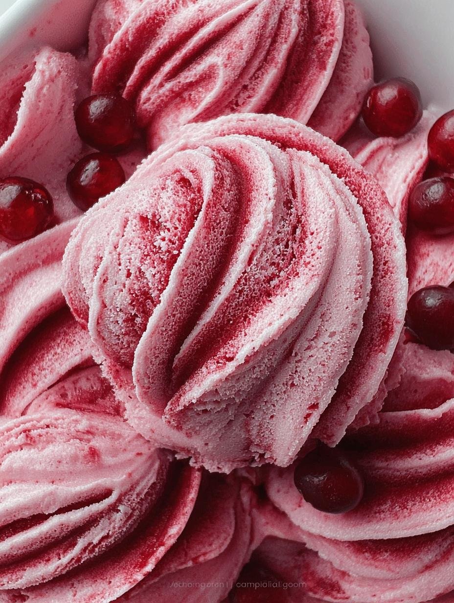 Homemade Cranberry Ice Cream: 1 Tart Treat 2 Homemade Cranberry Ice Cream: 1 Tart Treat - Vibrant scoop of cranberry ice cream
