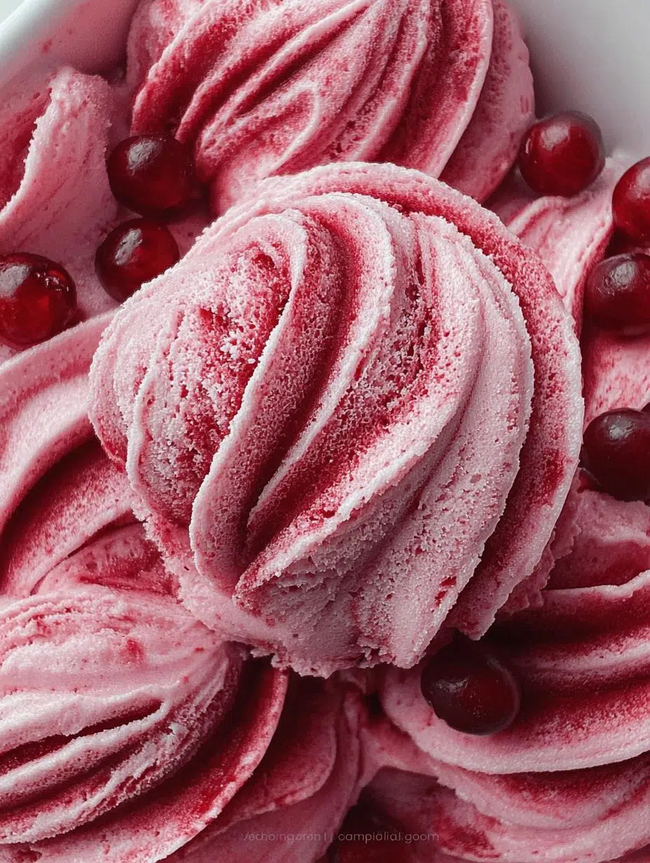 Homemade Cranberry Ice Cream: 1 Tart Treat - Vibrant scoop of cranberry ice cream