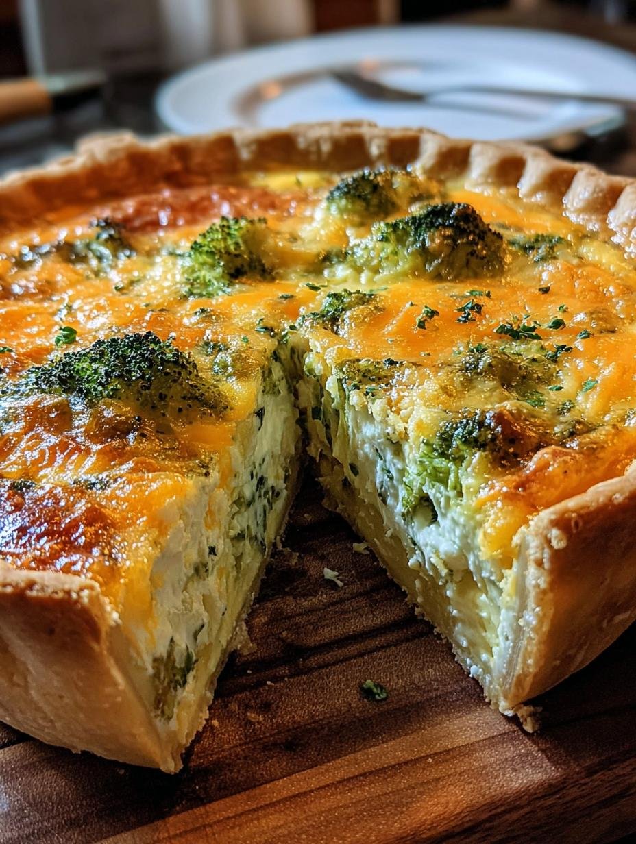 Delightful Cheddar Broccoli Quiche: Comforting 35-Min Bake 3 Delightful Cheddar Broccoli Quiche: Comforting 35-Min Bake - Close-up of a slice of quiche showing the texture