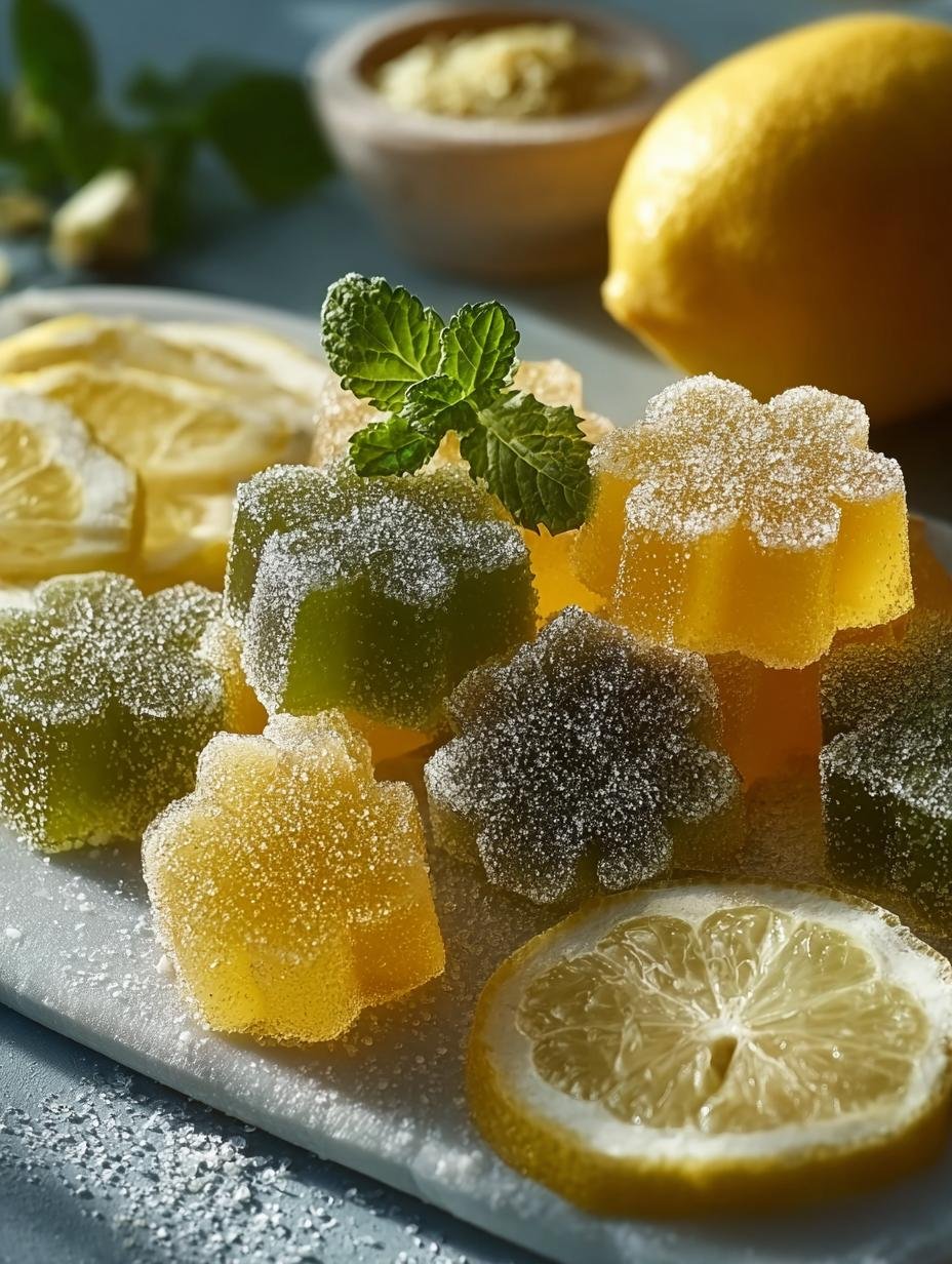 Irresistible Green Tea Lemon Ginger gummies fresh from the fridge on a plate
