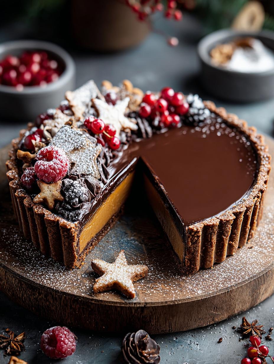 Delicious Vegan Chocolate Gingerbread Tart: 1 Blissful Bite 2 Vegan Chocolate Gingerbread Tart - close-up of the spiced gingerbread crust being prepared