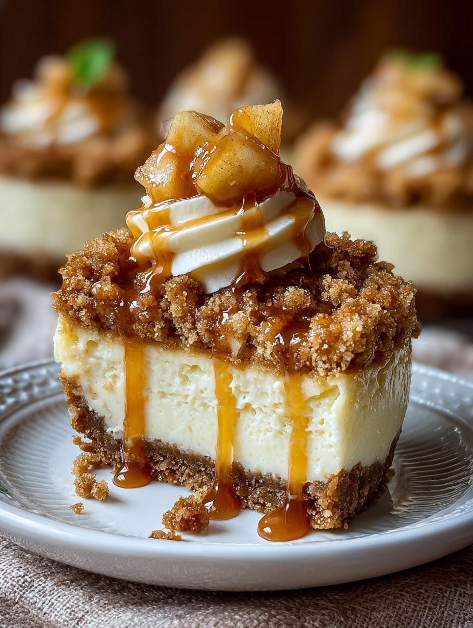 Caramel Apple Crisp Cheesecake: 12 Layers of Deliciousness 2 Irresistible Caramel Apple Crisp Cheesecake with layers of creamy filling and crunchy topping