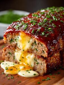 Cheddar Stuffed Glazed Meatloaf