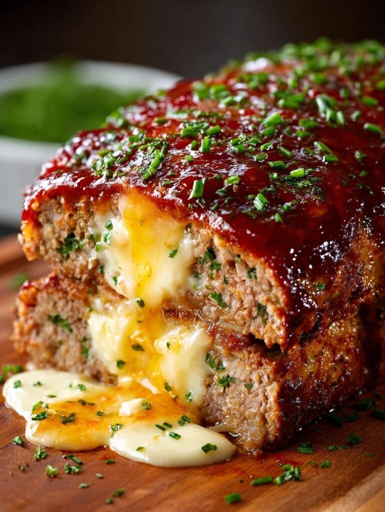 Cheddar Stuffed Glazed Meatloaf