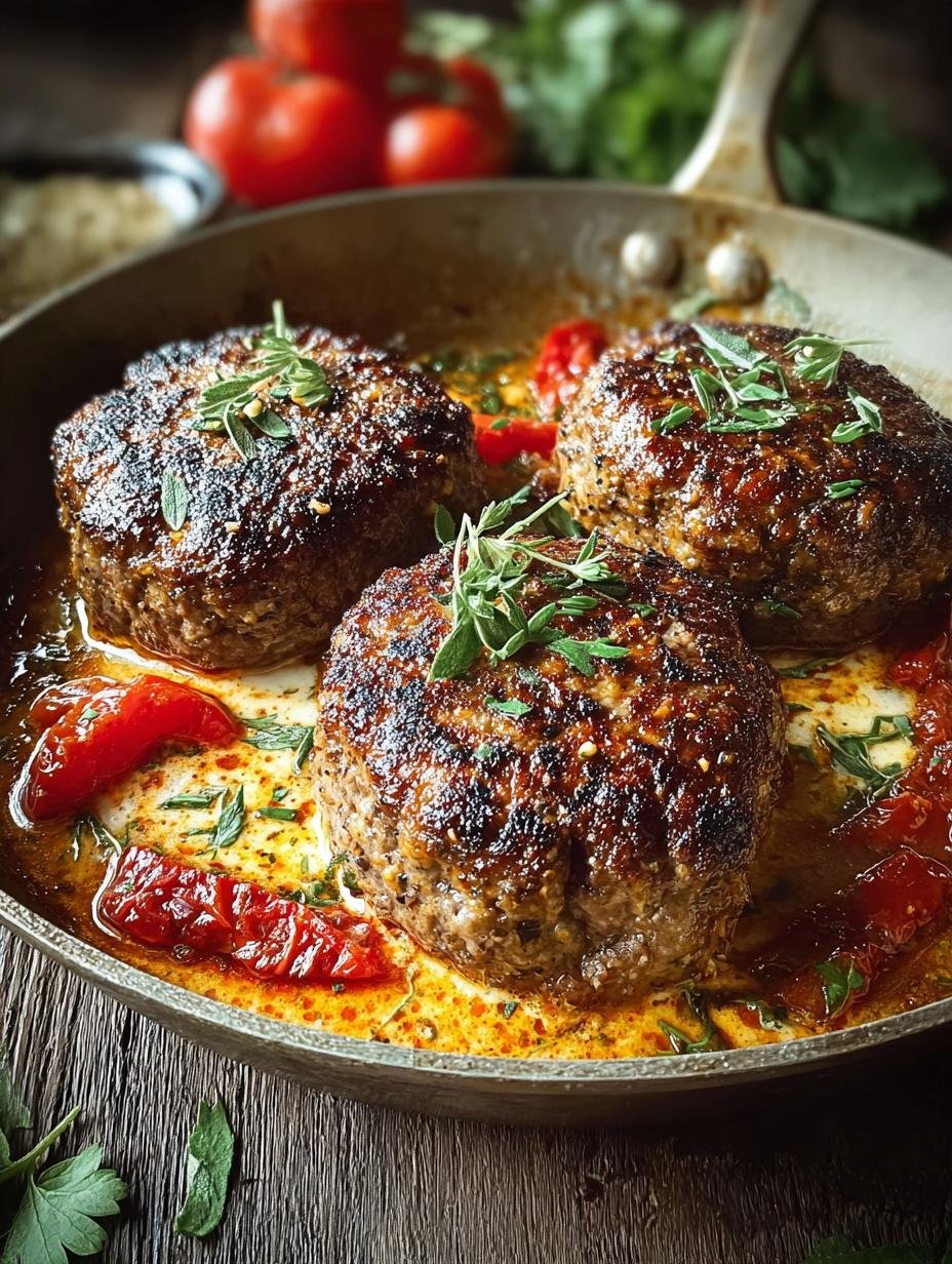 Tuscan Hamburger Steaks in Creamy Spinach Delight - Tuscan Hamburger Steaks - main visual representation