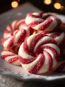 Candy Cane Cookies 4 Plate of freshly baked Candy Cane Cookies decorated with red and green stripes