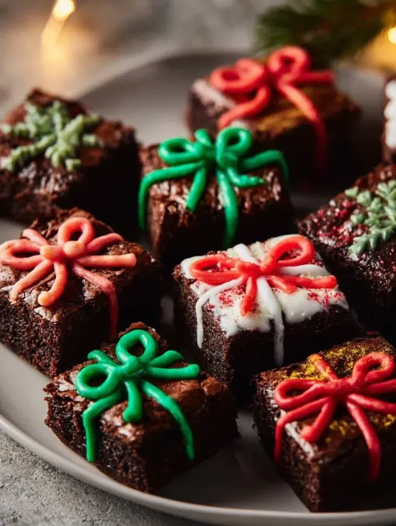Deliciously decorated Christmas brownies ready for the holiday season