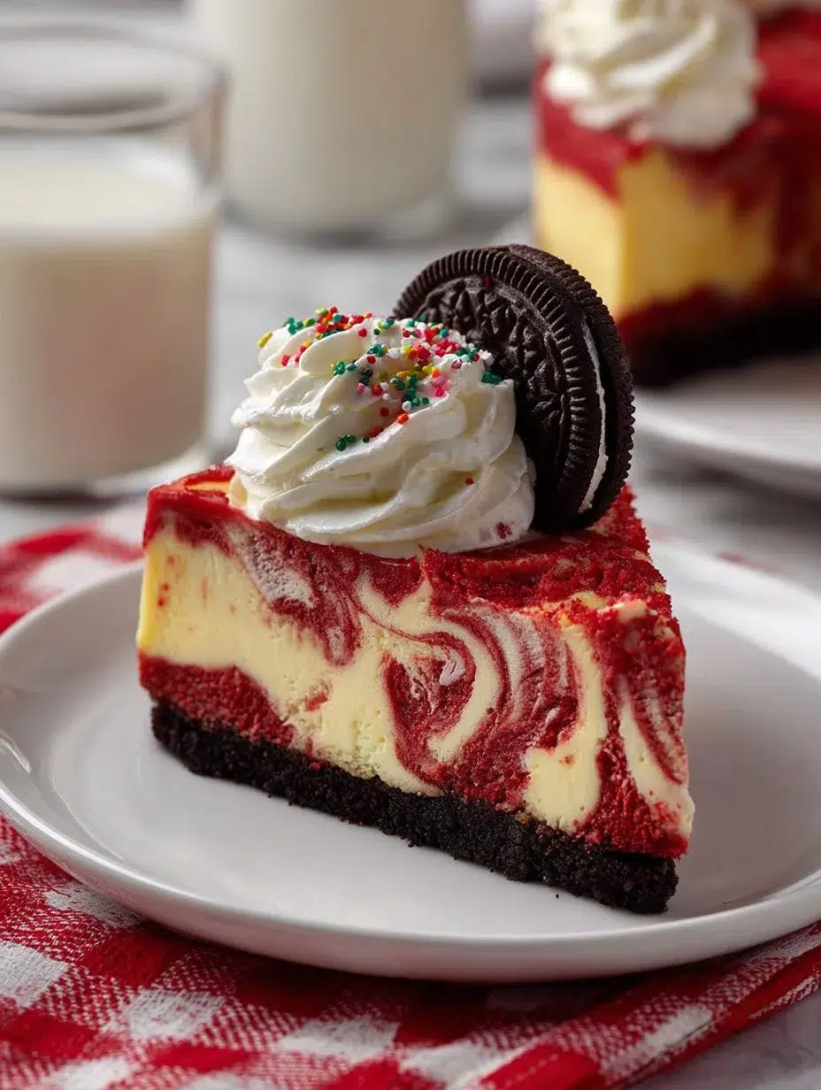Christmas Red Velvet Cheesecake 1 Delicious Christmas Red Velvet Cheesecake topped with cream cheese frosting