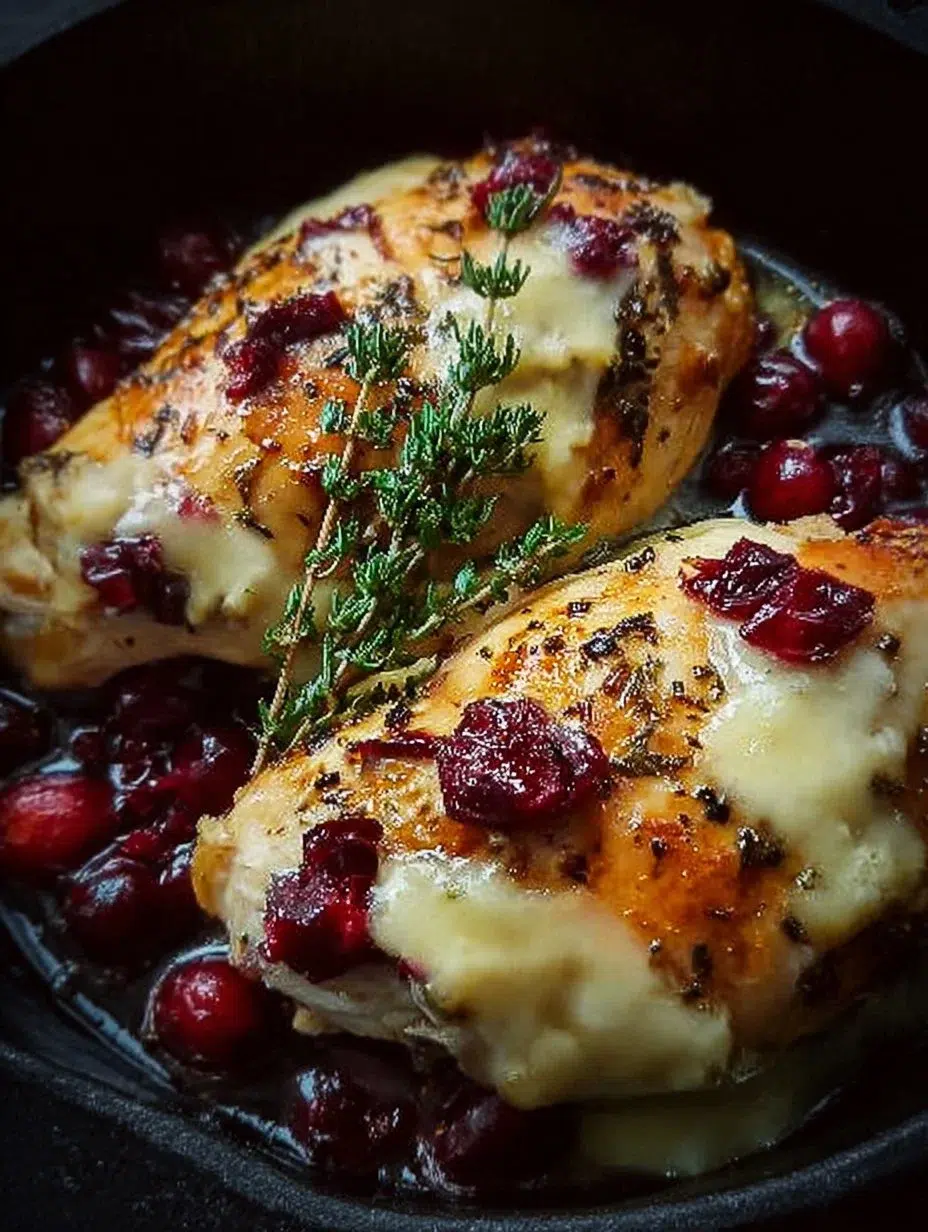 Cranberry Brie Stuffed Chicken served on a plate with a side of vegetables