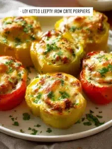 Creamy keto low carb stuffed bell peppers filled with healthy ingredients
