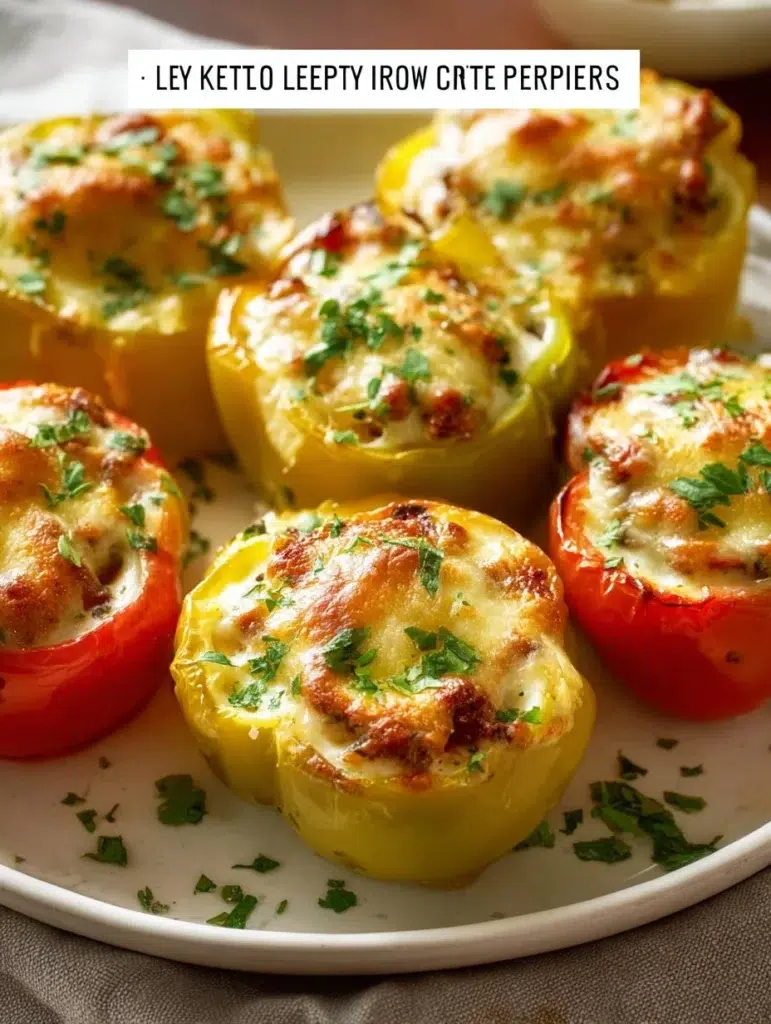 Creamy keto low carb stuffed bell peppers filled with healthy ingredients