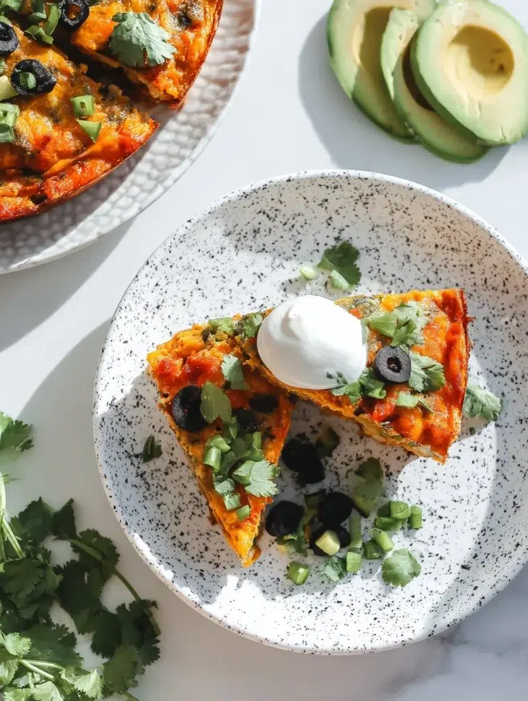 Delicious crustless taco pie topped with cheese and fresh ingredients.