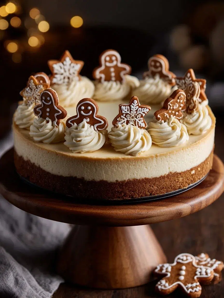 Creamy gingerbread cheesecake topped with spices and cookie crumbs