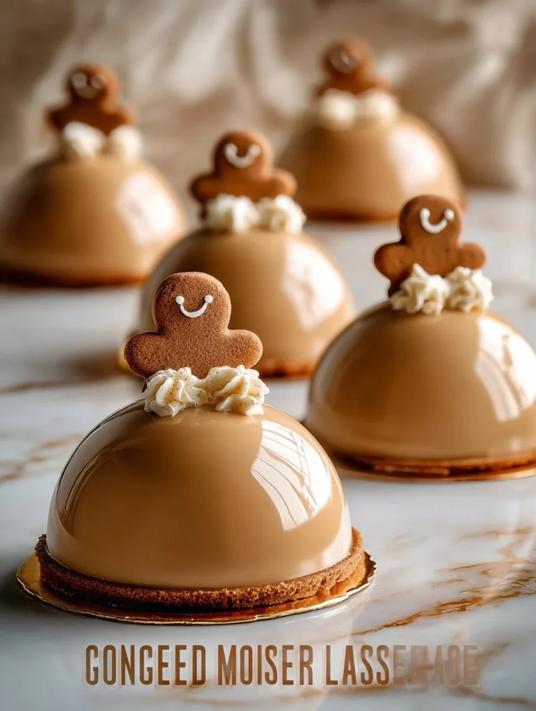 Gingerbread Latte Mousse domes topped with creamy frosting and spices