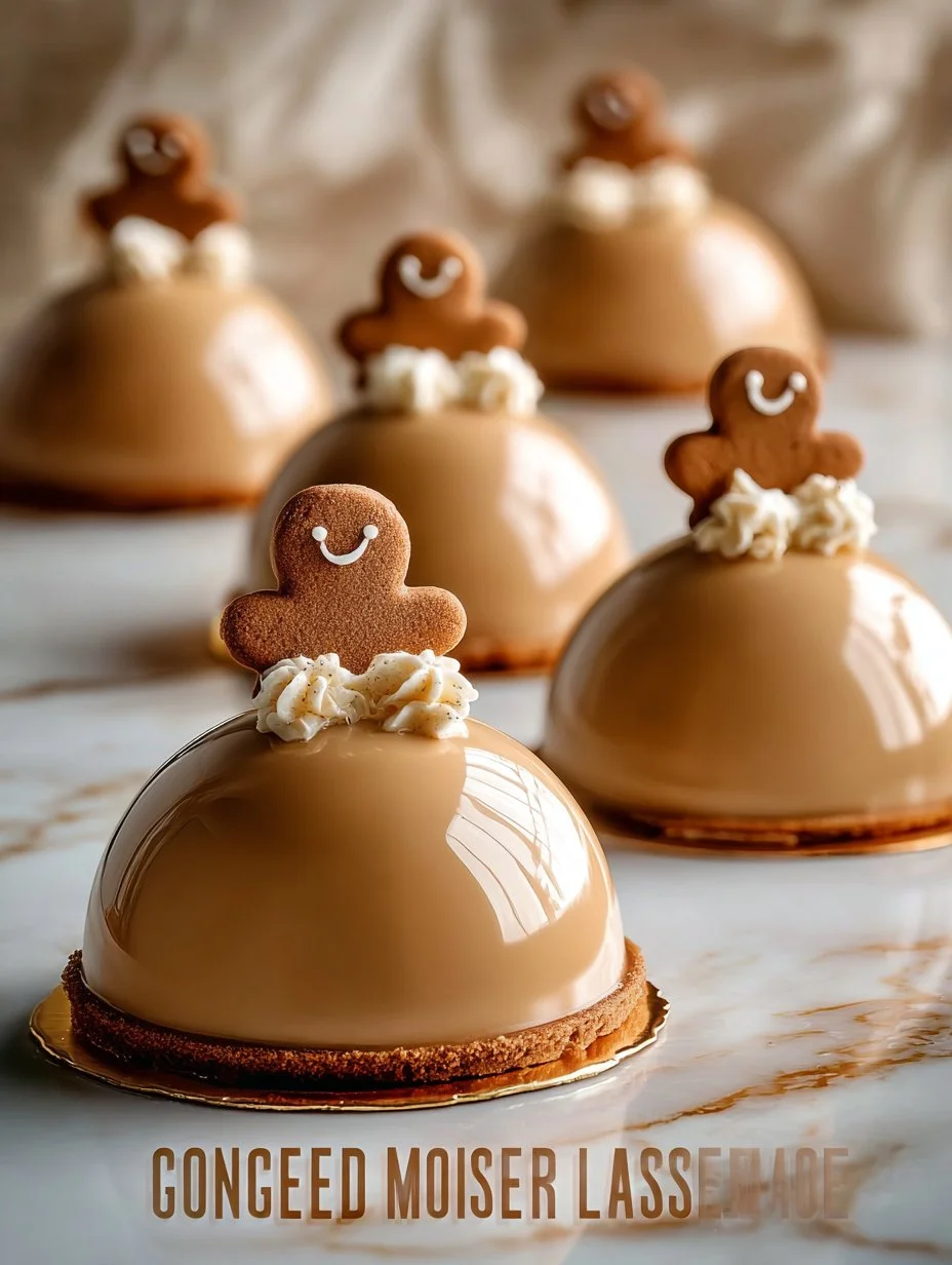 Gingerbread Latte Mousse domes topped with creamy frosting and spices