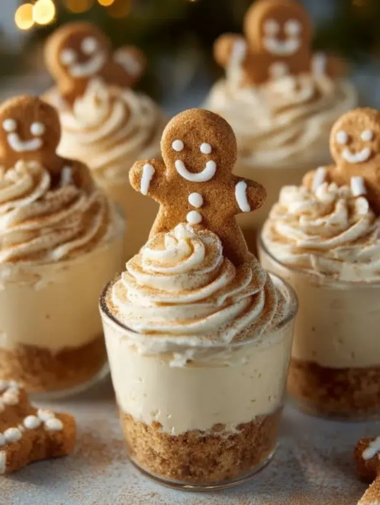 No-bake gingerbread cheesecake cups topped with whipped cream and spices