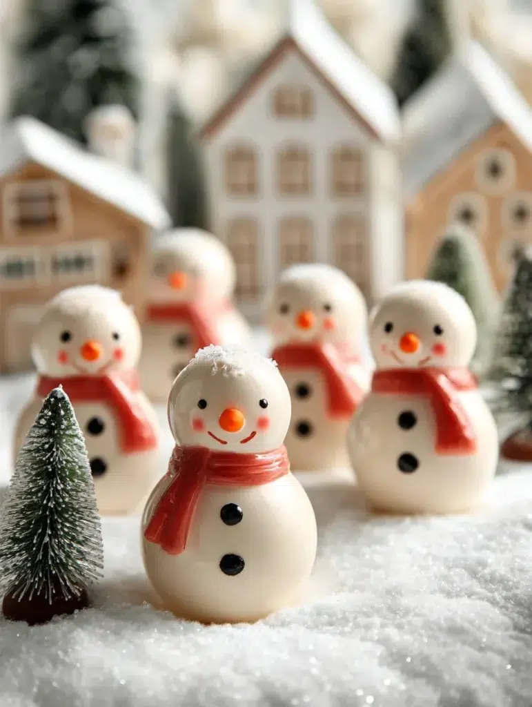 Delicious no-bake snowman truffles decorated for the holidays
