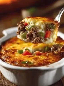 Delicious Philly Cheesesteak Casserole with cheese and meat layers