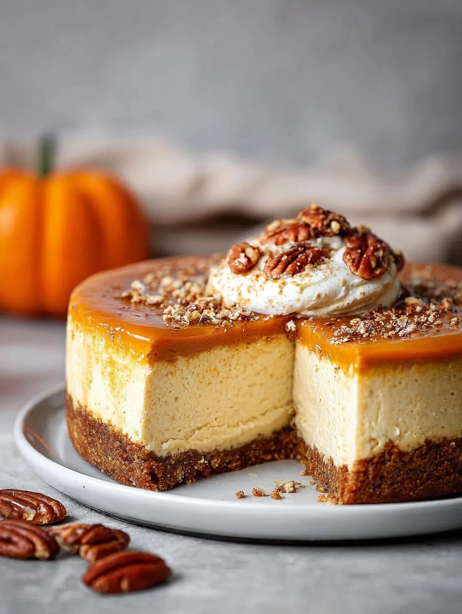 11 Easy Fall Desserts for Apple and Pumpkin Season 2 Pumpkin cheesecake with pecan topping for autumn gatherings