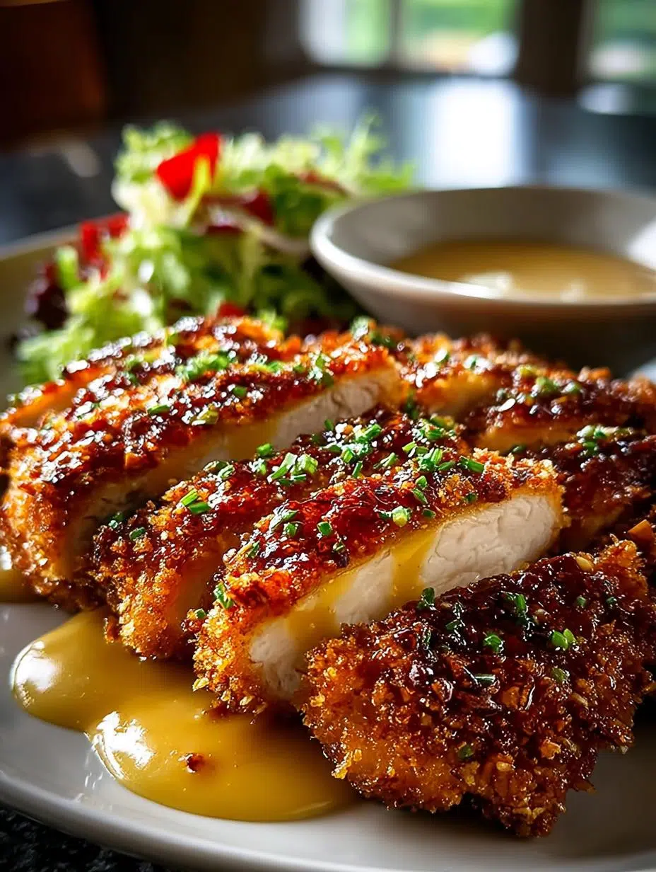 Crispy Pretzel Chicken Tangy with Mustard Cheddar Sauce - Crispy Pretzel Chicken Tangy - main visual representation