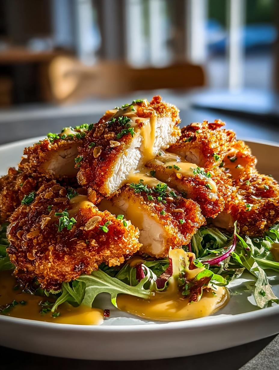 Crispy Pretzel Chicken Tangy with Mustard Cheddar Sauce 1 Crispy Pretzel Chicken Tangy