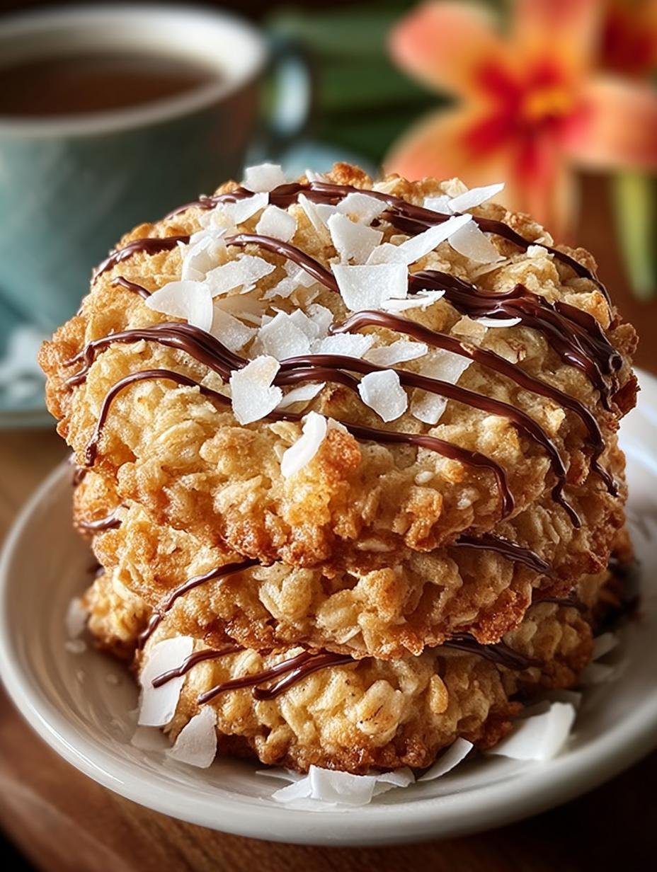 Oatmeal Cookies with Toasted Coconut and Chocolate Drizzle - Oatmeal Cookies with Toasted - main visual representation