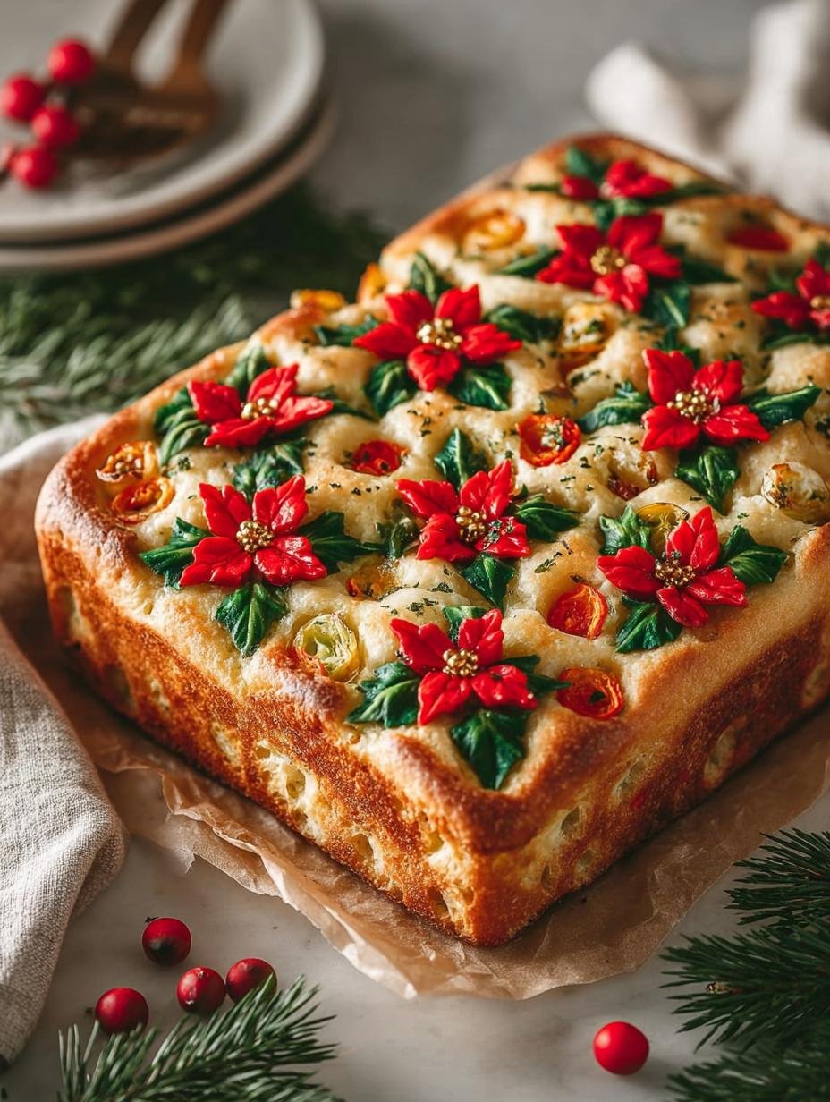 Poinsettia Focaccia Bread with Stunning Seasonal Flair - Poinsettia Focaccia Bread with - main visual representation