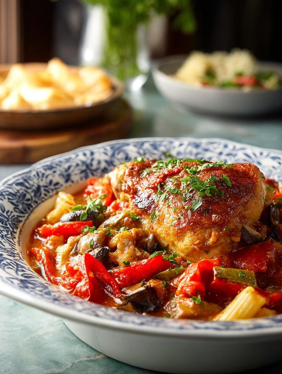 Irresistible Pot Chicken Cacciatore served in a bowl with vibrant vegetables