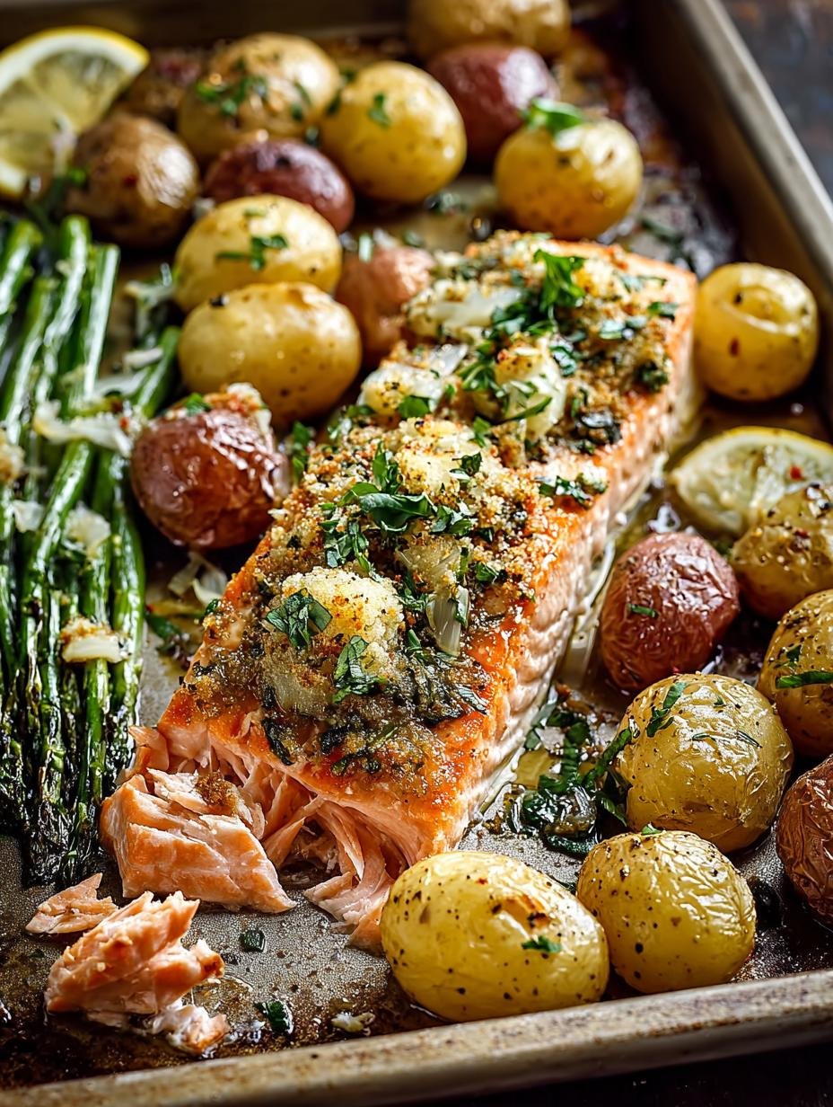 Sheet Pan Dijon Salmon with Crispy Panko Potatoes - Sheet Pan Dijon Salmon - main visual representation