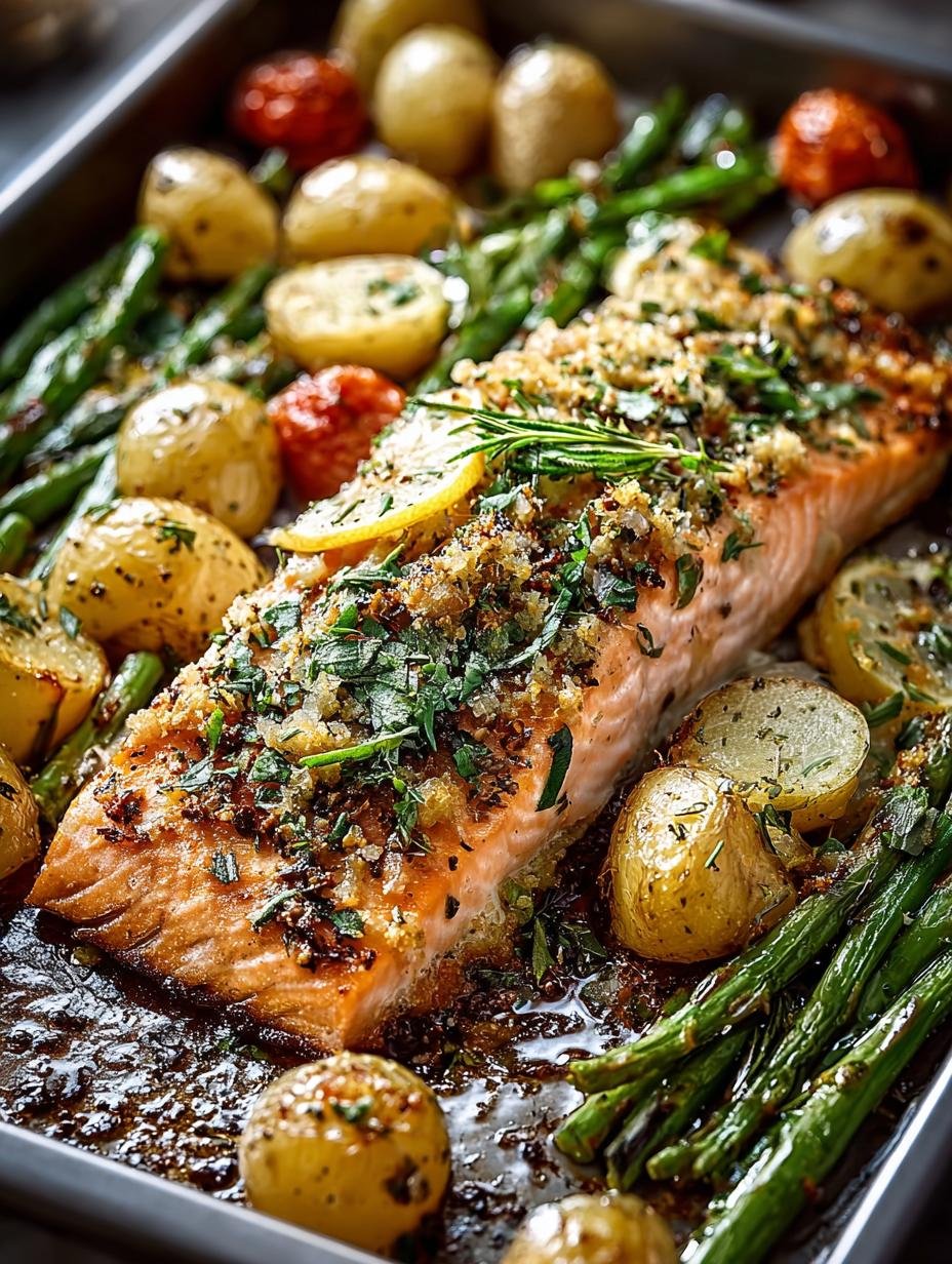 Sheet Pan Dijon Salmon with Crispy Panko Potatoes - Sheet Pan Dijon Salmon - additional detail