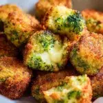 Air fryer broccoli cheddar poppers served on a plate with dipping sauce