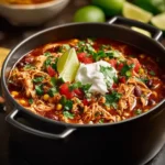 Bowl of Chicken Enchilada Soup with garnishes and toppings