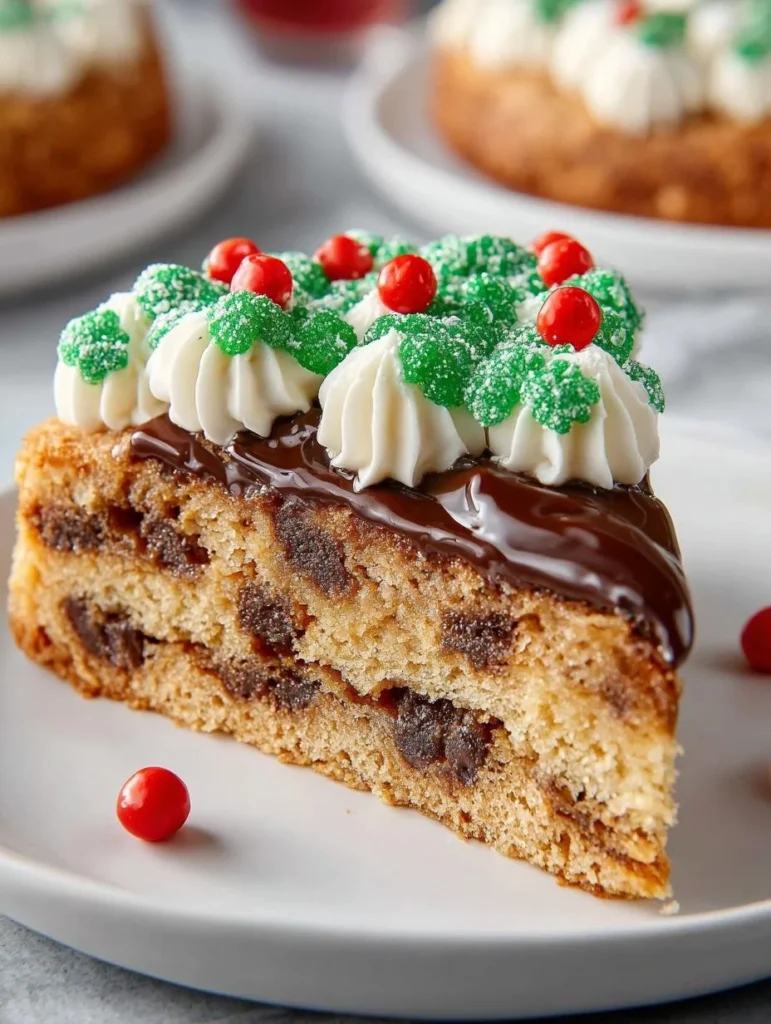 Deliciously festive Christmas Cookie Cake decorated with holiday sprinkles.