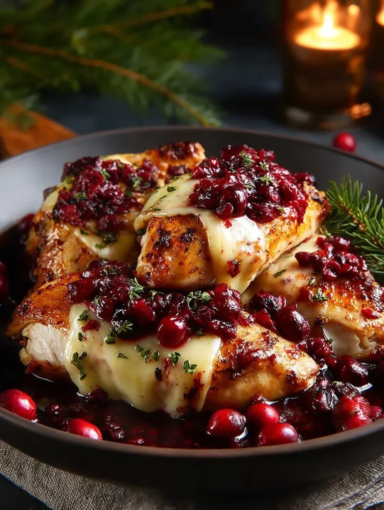 Cranberry Brie Stuffed Chicken served for a festive Christmas dinner