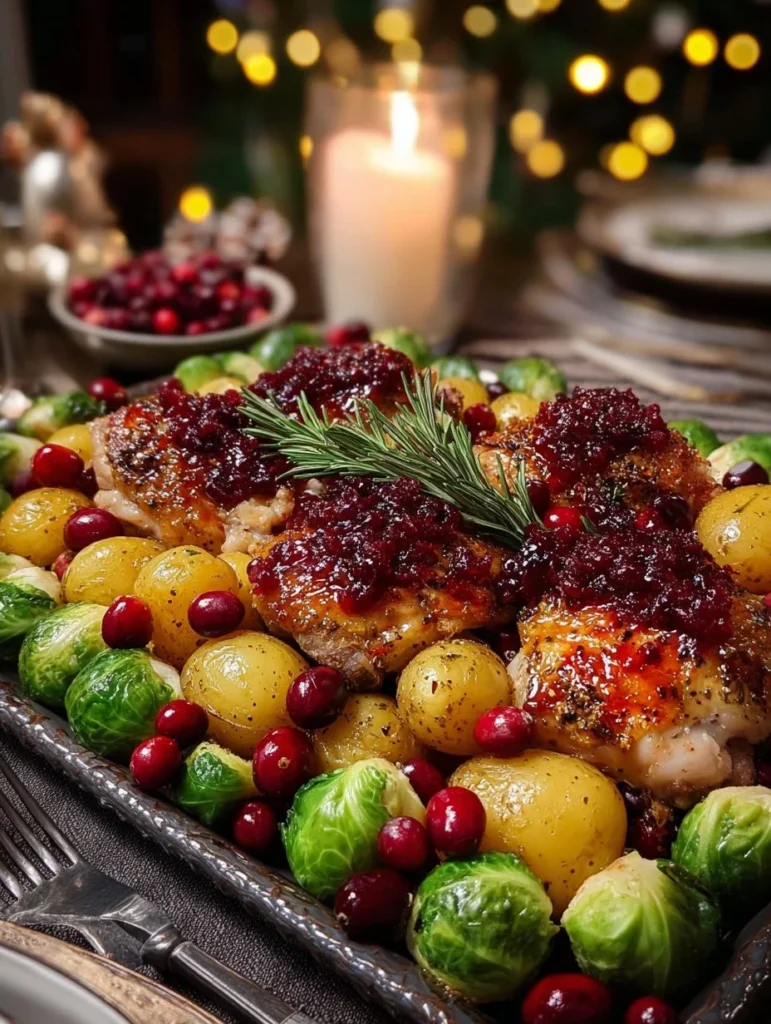 Easy Christmas sheet pan dinner with festive ingredients for holiday gatherings