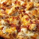 Keto Chicken Bacon Ranch Pizza topped with cheese and herbs