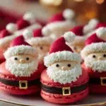 Festive Santa Claus Macarons in red and white, perfect for Christmas desserts
