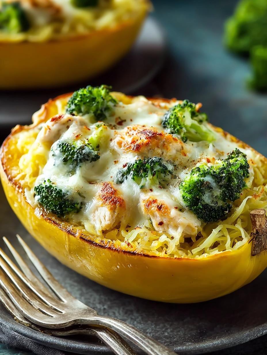Cheesy Chicken Broccoli Stuffed Spaghetti Squash Delight - Cheesy Chicken Broccoli Stuffed - main visual representation