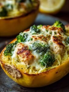 Cheesy Chicken Broccoli Stuffed Spaghetti Squash Delight 8 Cheesy Chicken Broccoli Stuffed