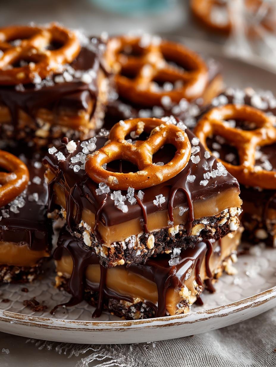Irresistible Chocolate Caramel Coffee Pretzel Bars fresh from the oven on a cooling rack