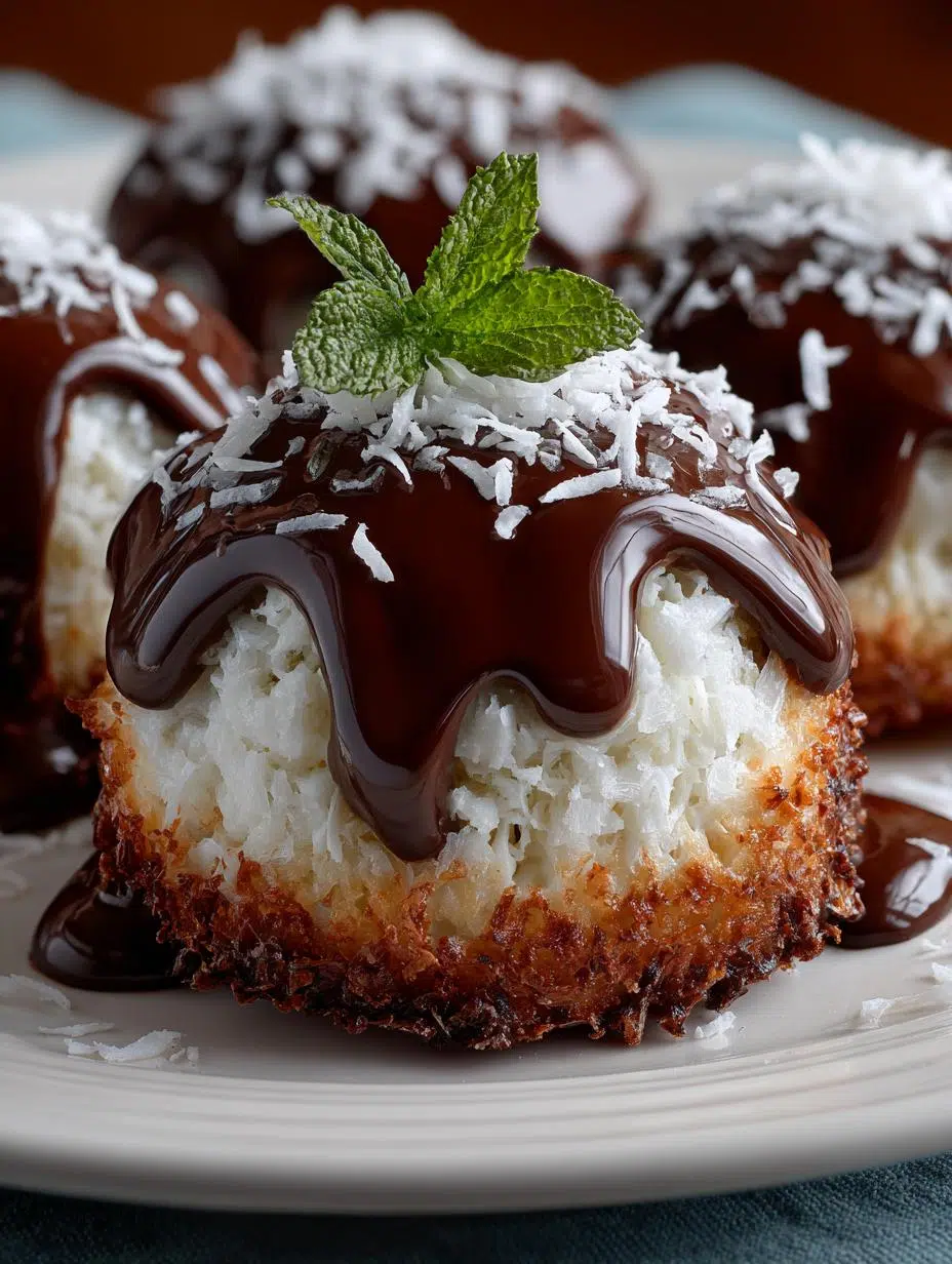Irresistible Coconut Dome with Chocolate dessert beautifully presented on a plate