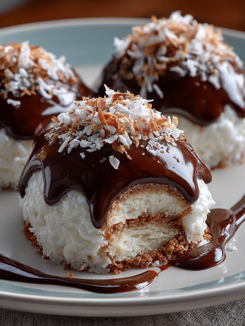 Close-up of Coconut Dome with Chocolate showcasing its rich texture and creamy filling